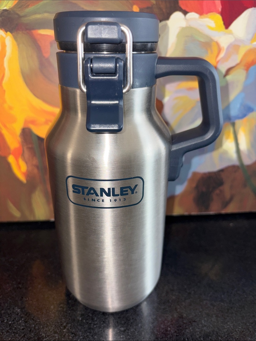 NWOT Stainless Steel Silver Insulated Growler with dark Gray Handle